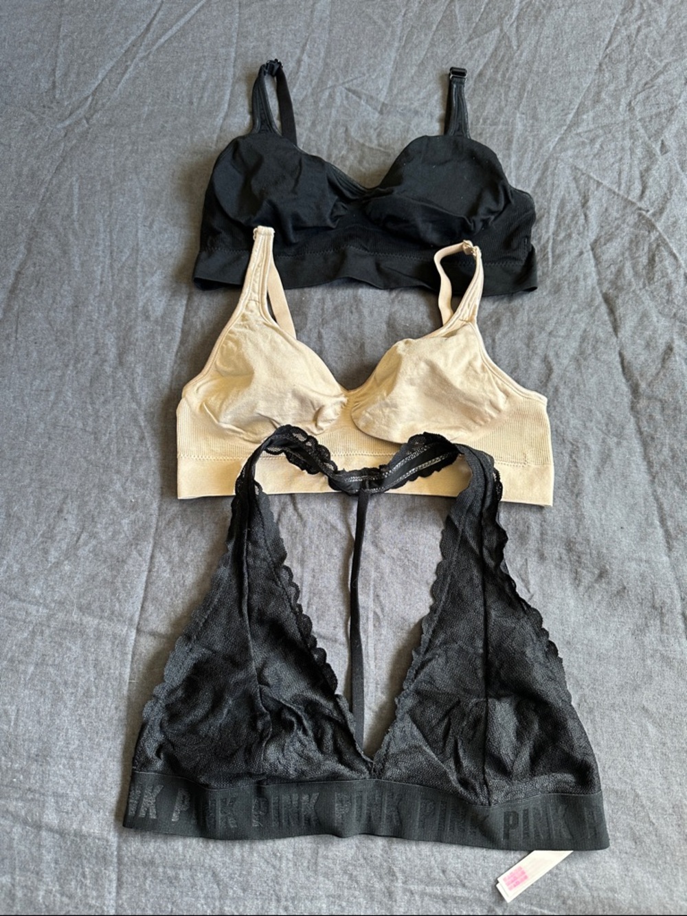 PINK lace bralette+ 2 Gloria Vanderbilt adjustable back + straps BRALETTE BUNDLE